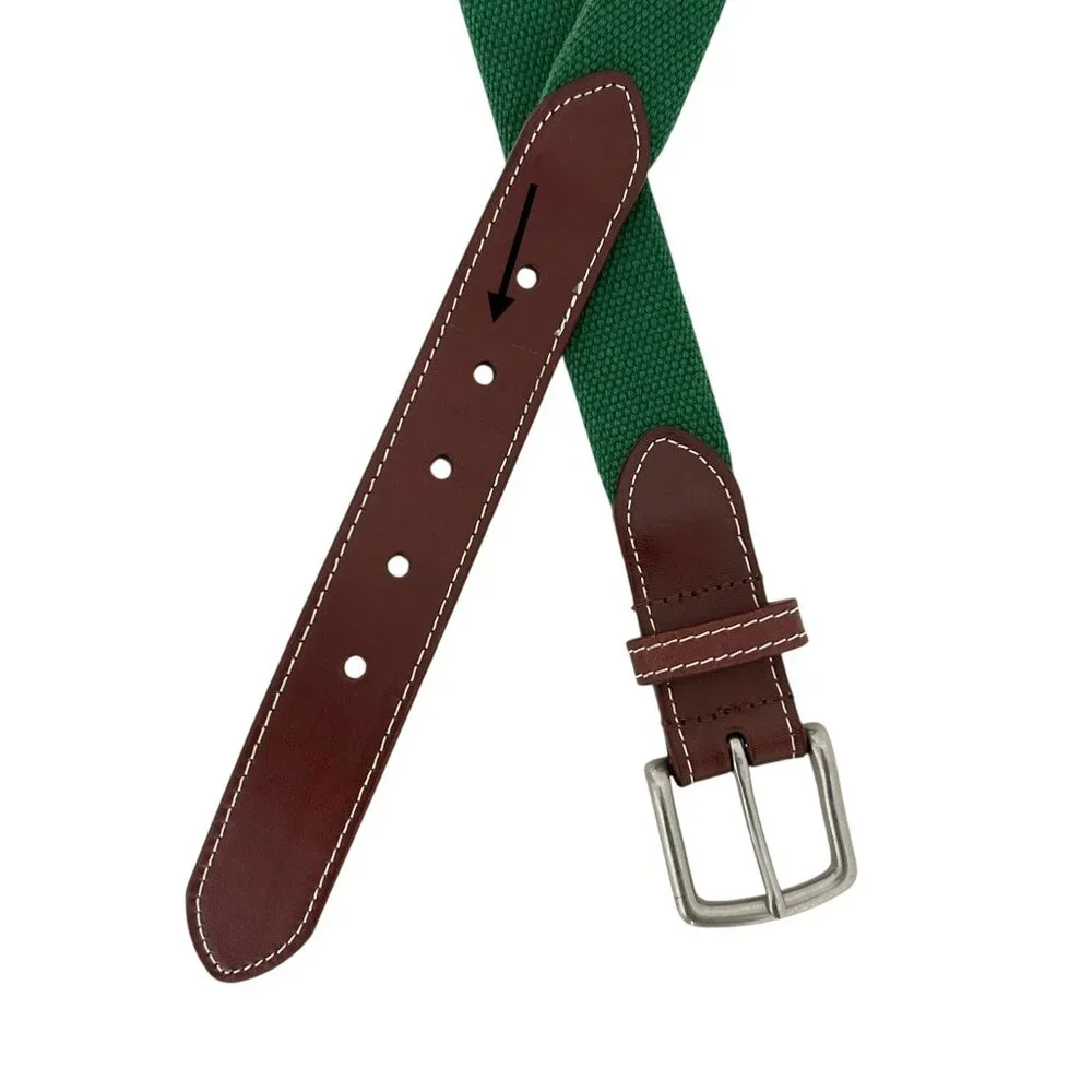 J.T. Spencer Leather Canvas Embroidered Green Belt Size 38